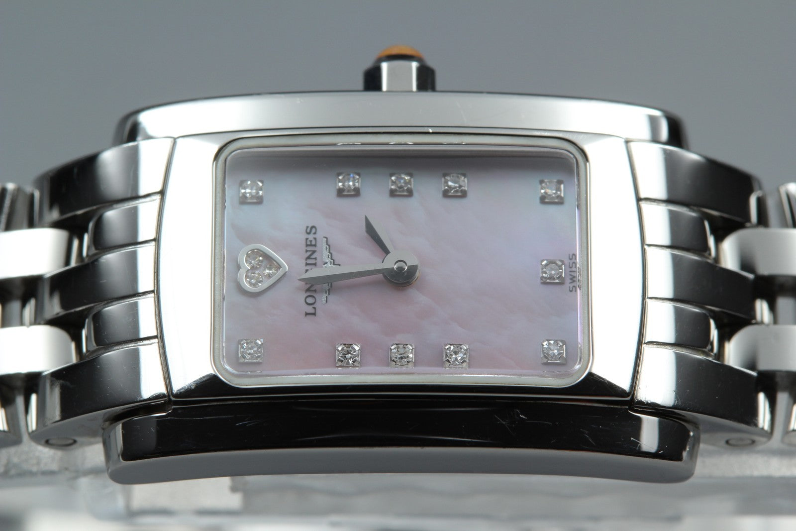 Longines L5.158.4 DolceVita Pink Dial Silver 16mm Diamond Women's Quartz Watch