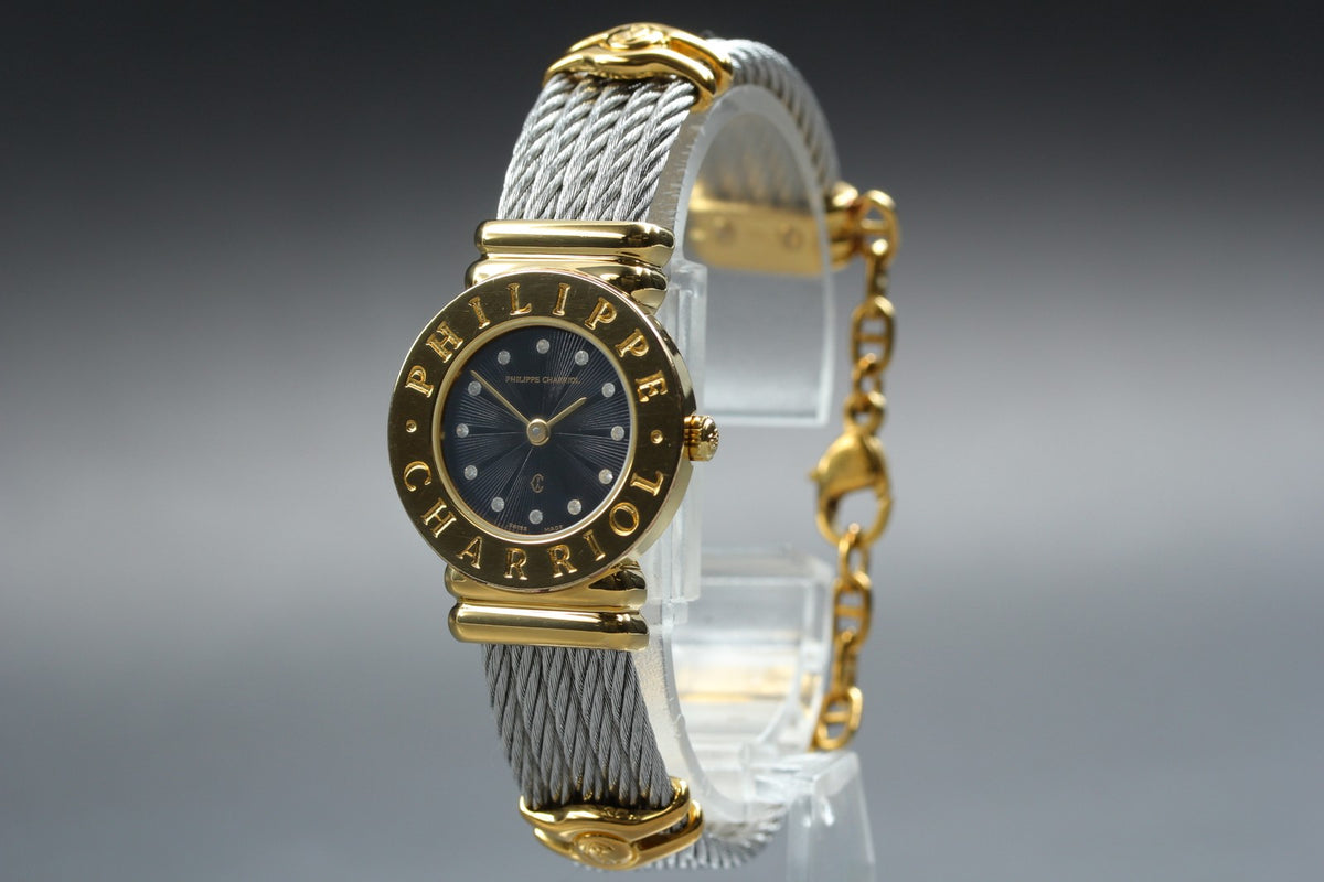 PHILIPPE CHARRIOL St.Tropez Black 12P Stones 7007901 24mm Qz Women's Watch [Box]