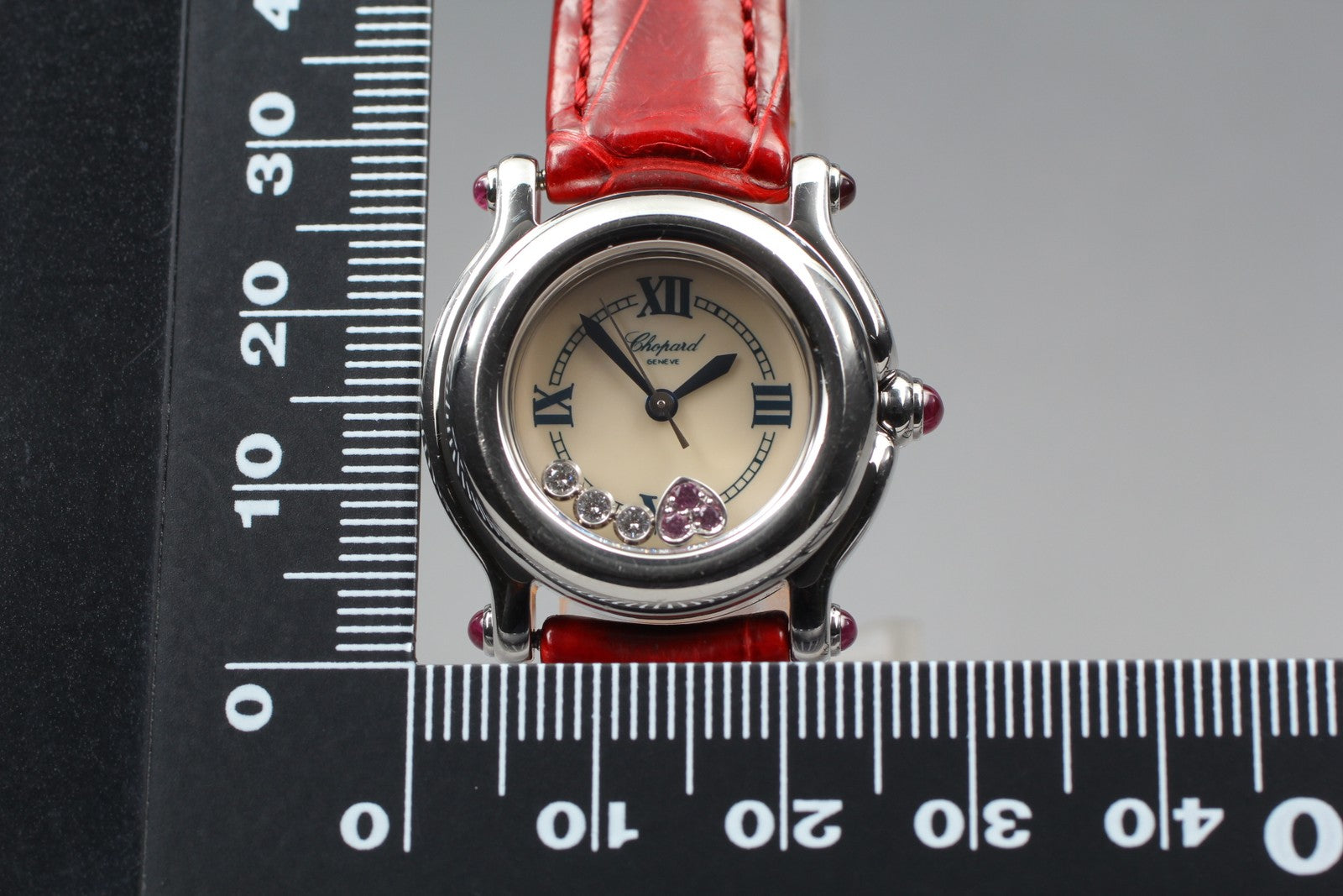 EXC+5 Chopard Happy Sports 27/8245-42 Heart Diamond Red Silver Qz Women’s Watch