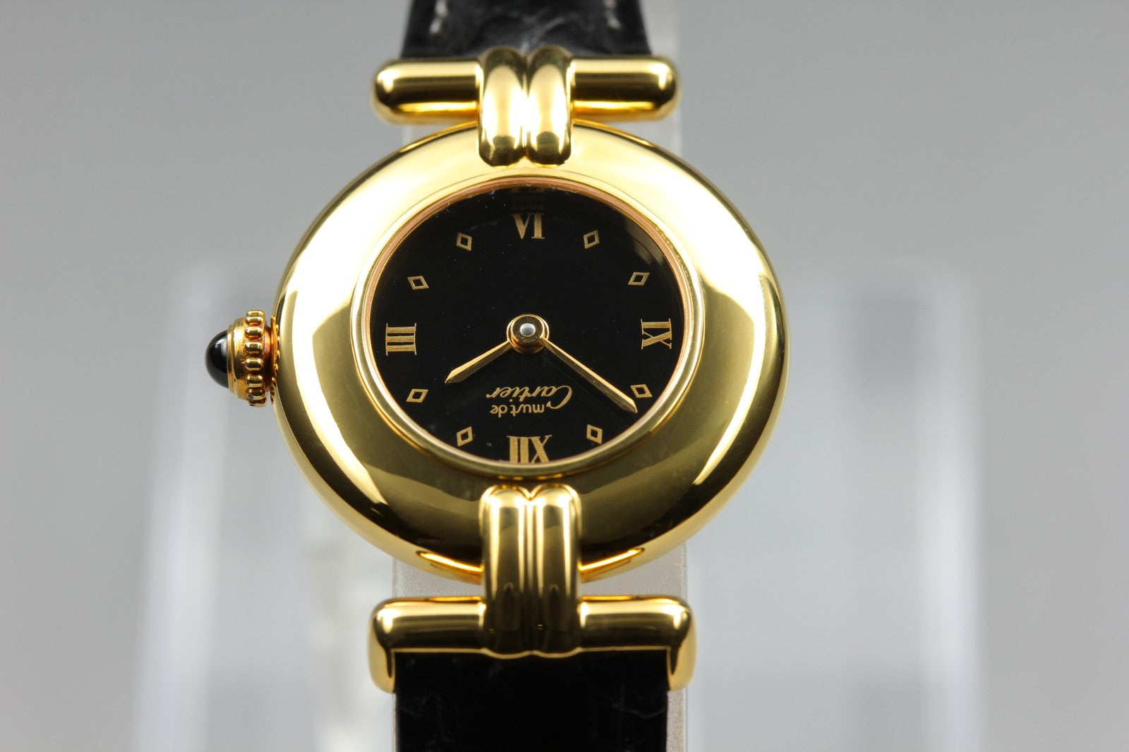 Cartier Must Colisee Vermeil 590002 Black Gold Women's Qz Watch Vintage [Pouch]