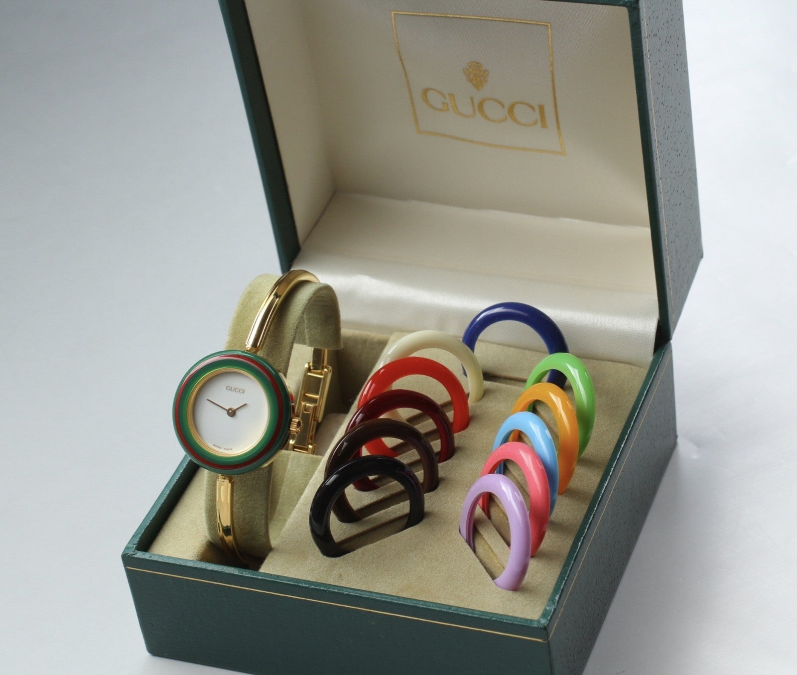 Vintage [N MINT- Box] Gucci Change Bezel 11/12.2 12 Colors Gold Women's Qz Watch