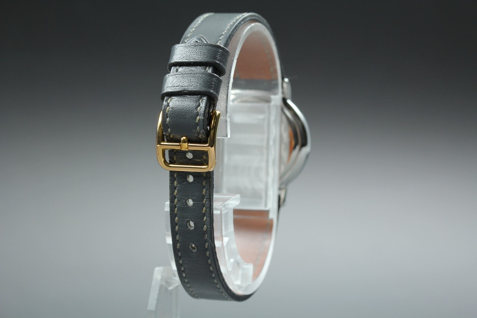 Vintage HERMES Meteor White Dial Gray "P" 24mm Woman's Watch Quartz  [w /Box]