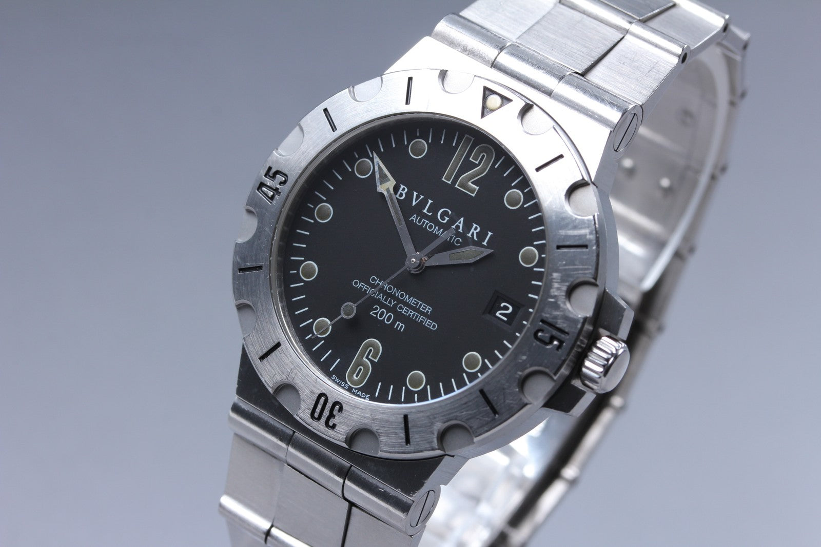 Overhauled [Exc+5] BVLGARI Diagono Scuba SD38S Black Automatic Men's Watch