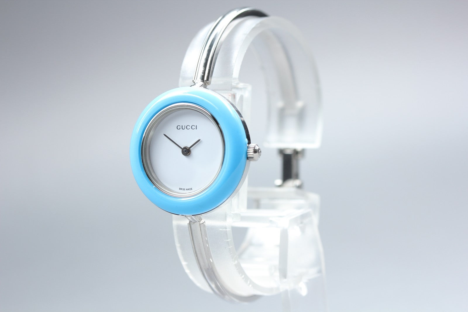 Vintage Gucci Change Bezel 11/12.2L Light Blue Bezel Silver Women's Quartz Watch