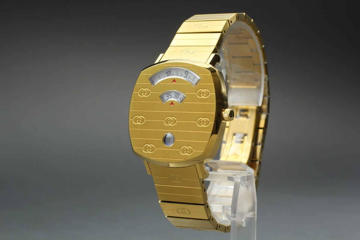 [MINT Box] GUCCI Grip 157.4 Gold 35mm GG Man's Quartz Watch From JAPAN