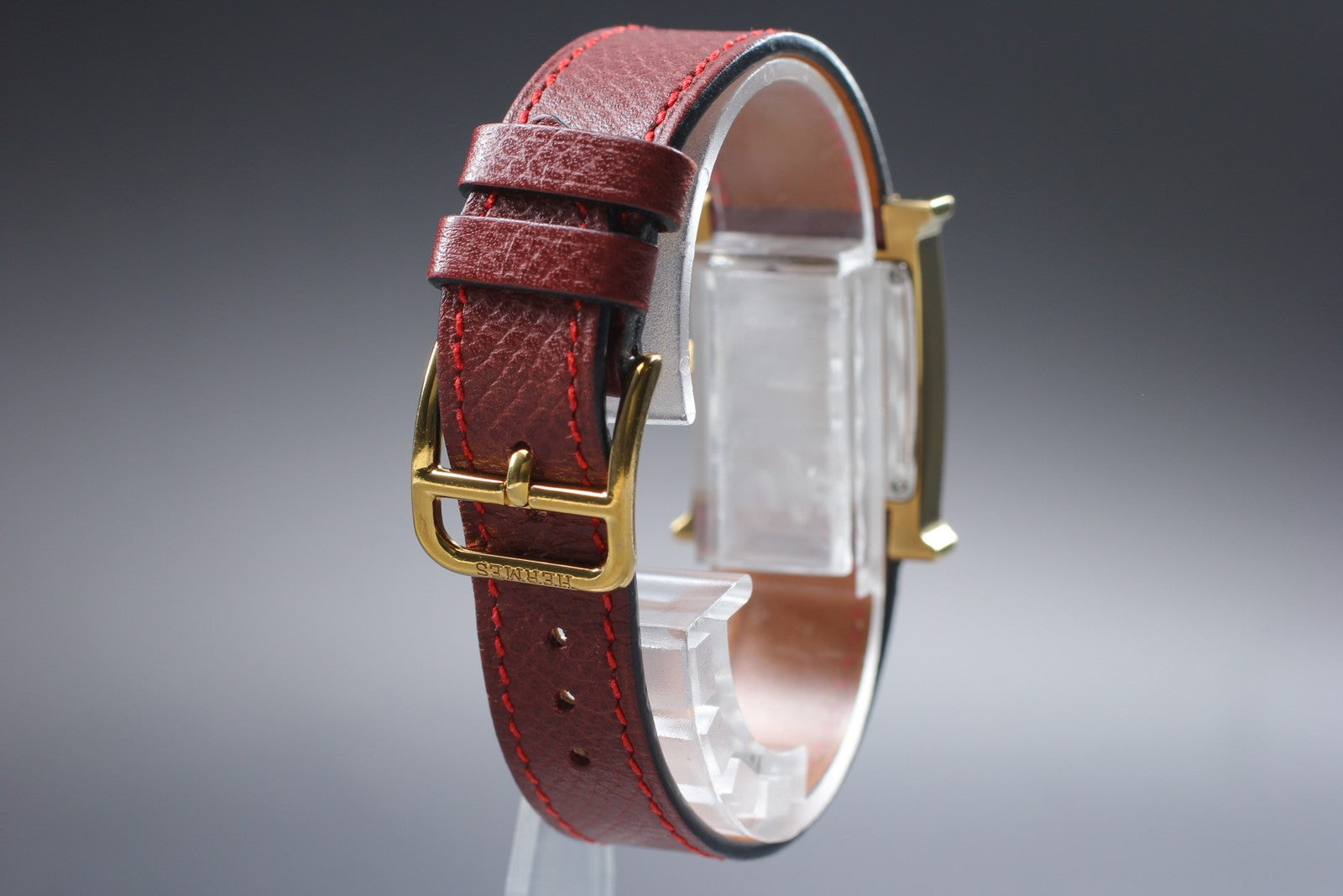 [Exc+5] HERMES H Watch HH1.201 Gold Red "K" 21mm Woman's Watch Quartz From JAPAN