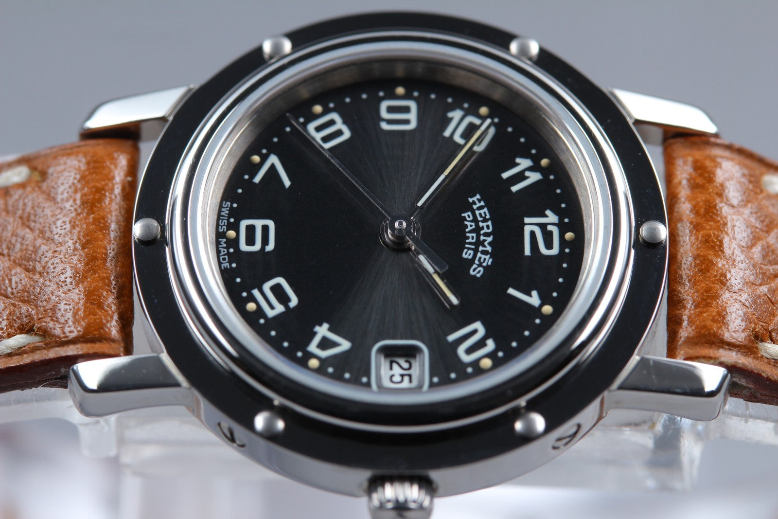 [Near MINT- Box] Hermes Clipper CL4.210 Black Dial 24mm "Z" Woman's Qz Watch