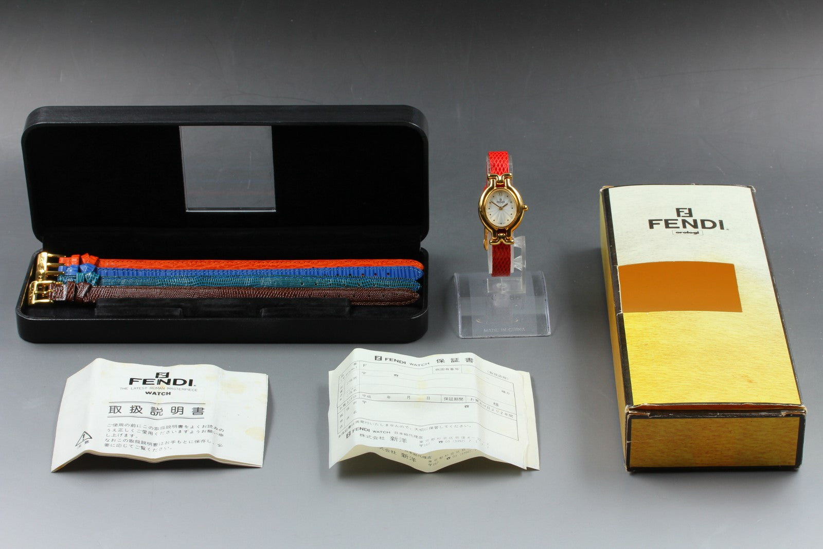 Vintage [Exc+5 Box] FENDI 640L 5 Colors Change Belt Gold Women's Quartz Watch