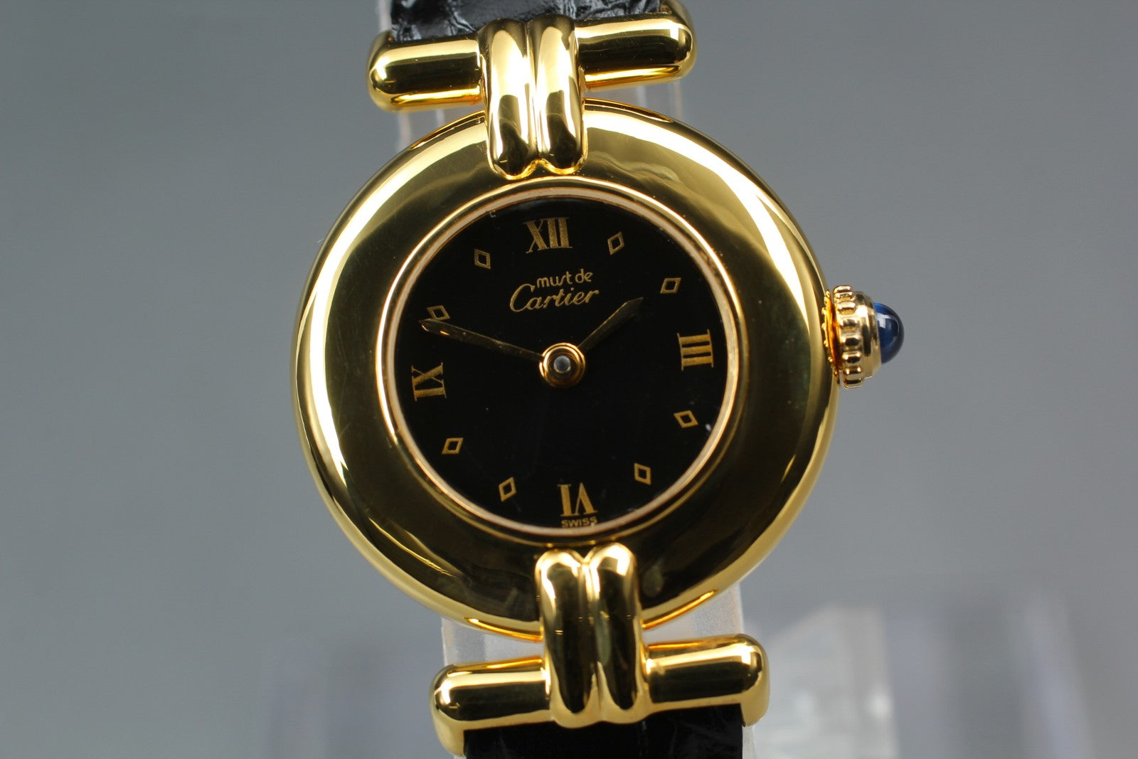 Vintage [Near MINT] Cartier Must Colisee Vermeil 590002 Black Women's Qz Watch