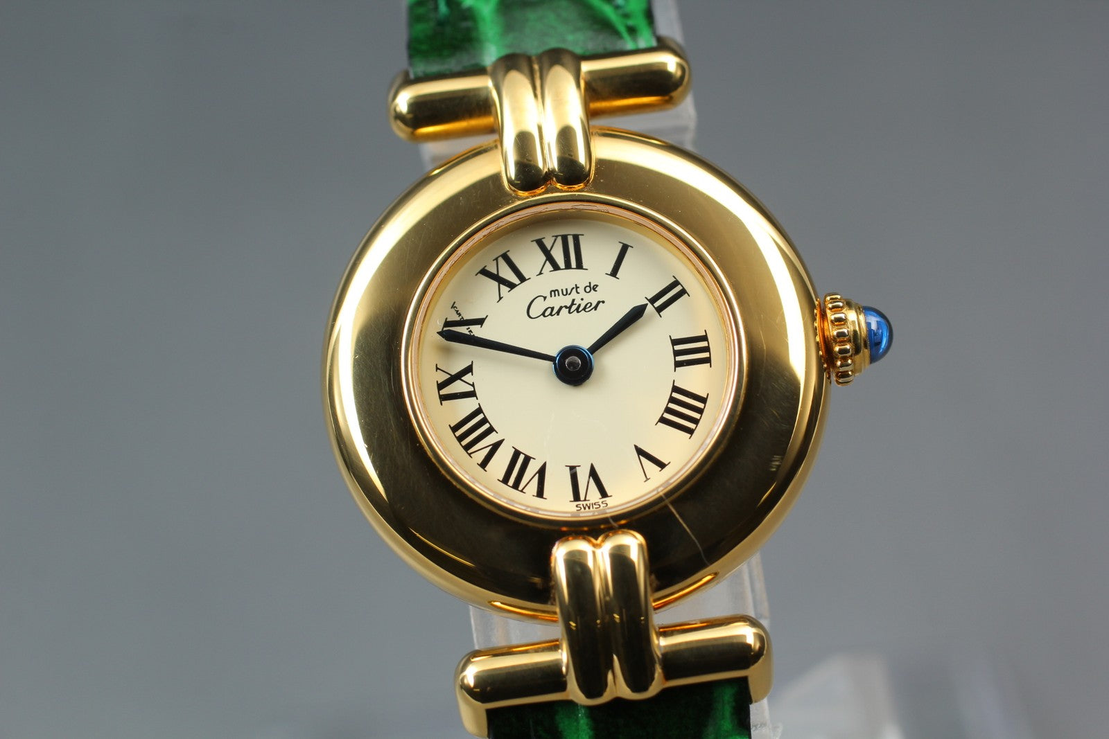 Vintage [Near MINT] Cartier Must Colisee Vermeil 590002 Green Women's Qz Watch