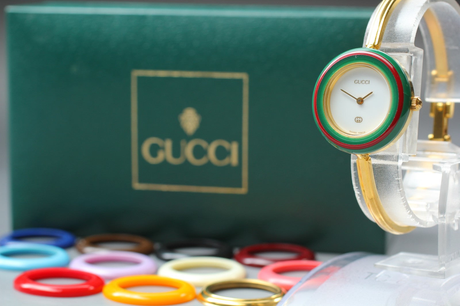 Vintage [Exc+5 Box] Gucci Change Bezel 11/12 12 Colors Women's Quartz Watch