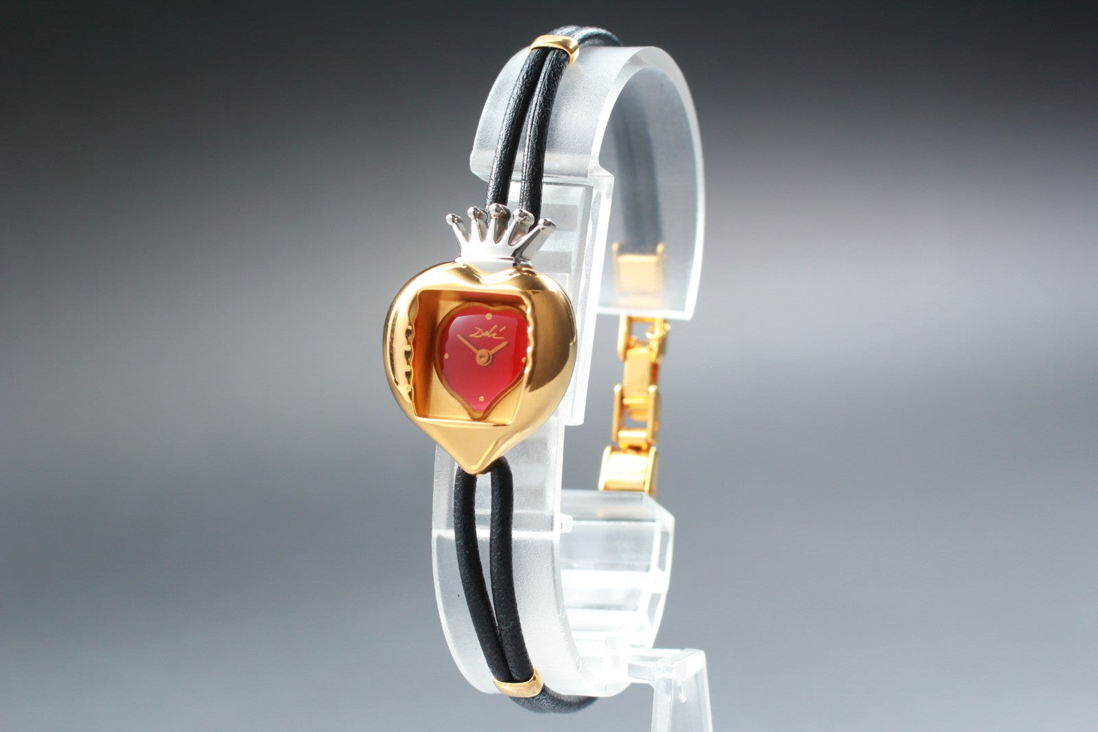 [Exc+5] Salvador Dali Royal Heart 19mm Gold Red Dial Women's Quartz Watch JAPAN
