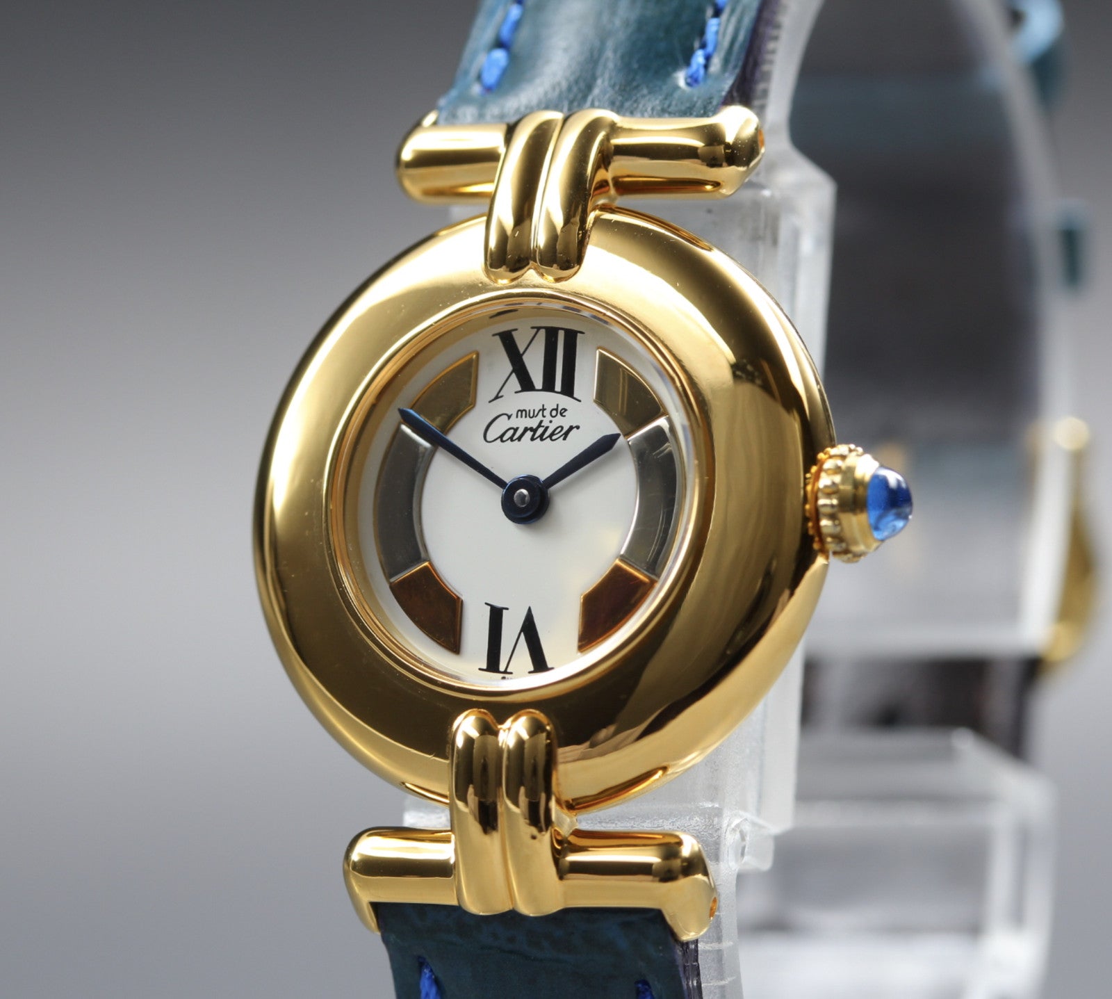 Vintage Cartier Must Colisee Vermeil 590002 Blue Gold Women's Quartz Watch