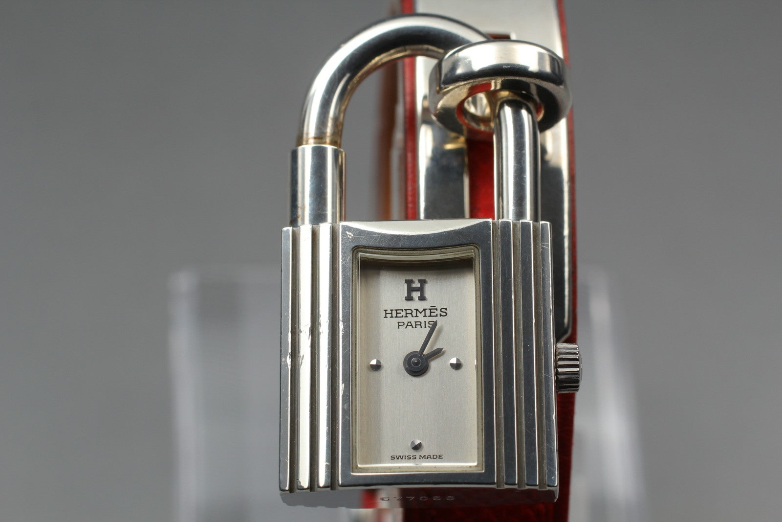 Vintage [Exc+5] HERMES Kelly Watch Silver Red Leather "Y" Woman's Quartz Watch