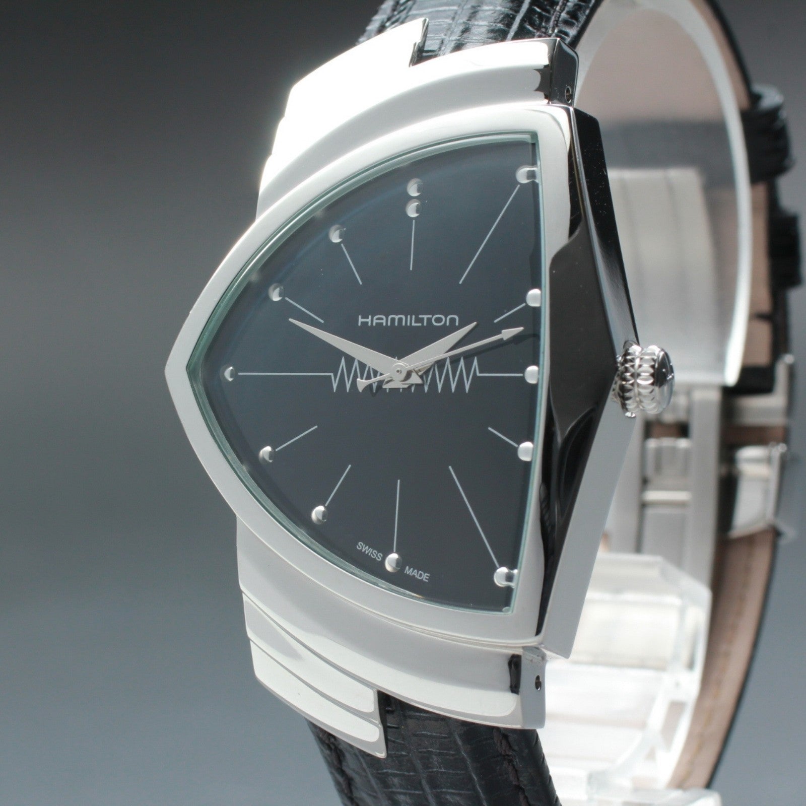 New Batt[N MINT]Box HAMILTON Ventura H244112 Black Men's Quartz Watch 32mm JAPAN