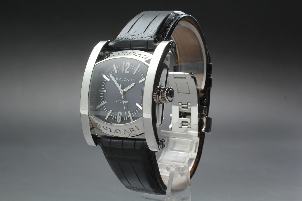 BVLGARI Assioma AA44S Black Dial Automatic Date Men's Watch 34mm From JAPAN Box