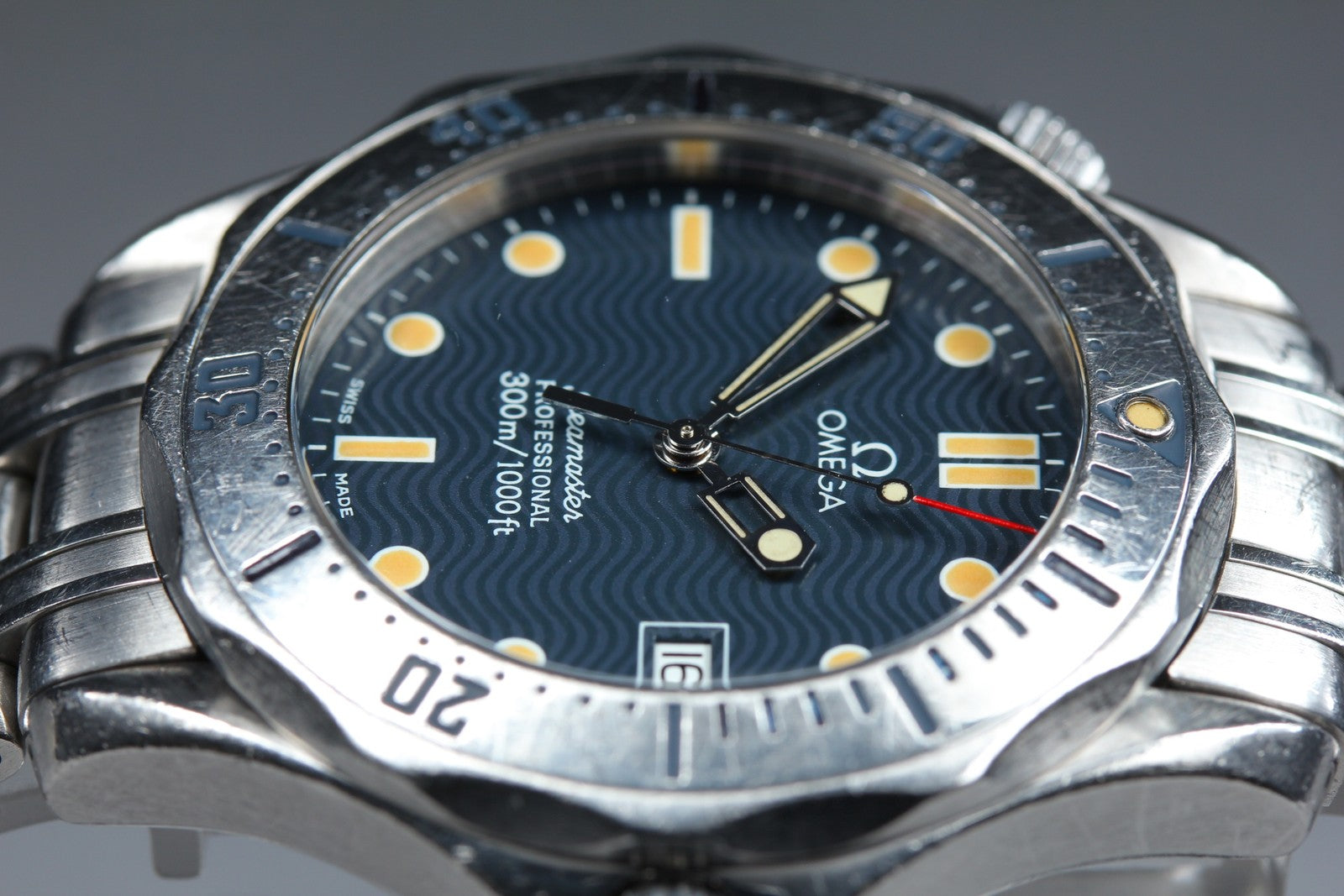 Overhauled [w/Box] OMEGA Seamaster 300M 2562.80 Date Blue 36mm Qz Men's Watch