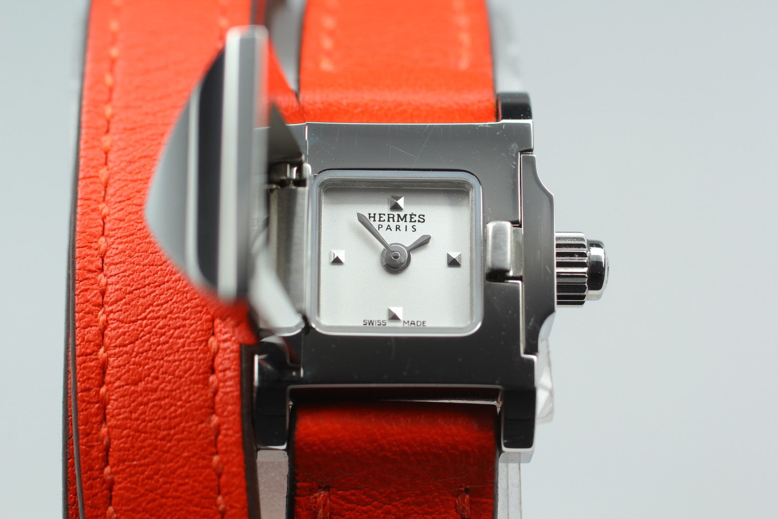 HERMES Medor Double Tour ME2.110 Silver Quartz Ladies Watch 17mm JAPAN Box
