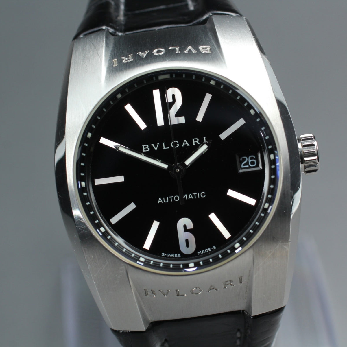 BVLGARI Ergon EG35S Automatic Black Dial Date Men's Watch 35mm JAPAN Box