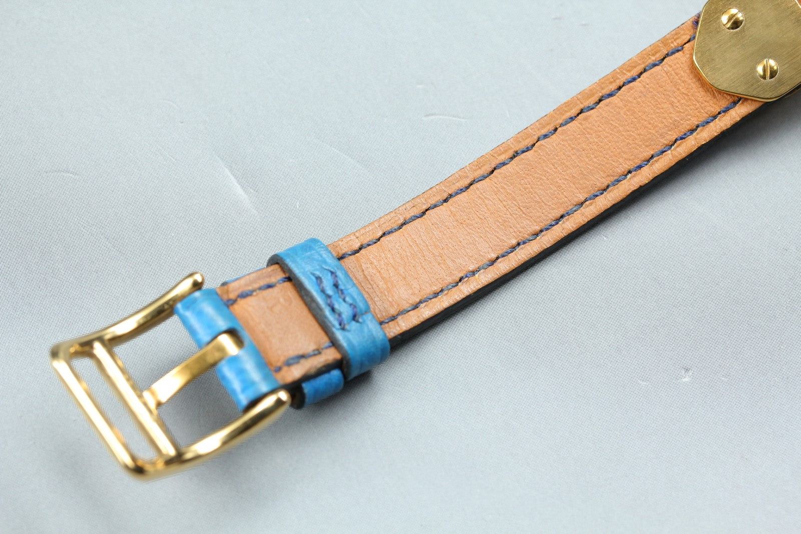 Vintage [Overhauled] HERMES Kelly Watch Gold Dial Blue "W" Woman's Quartz Watch