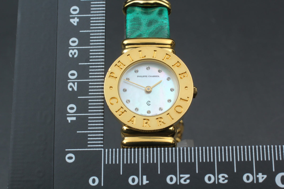 PHILIPPE CHARRIOL St.Tropez Gold Green 12 Stones 24mm Quartz Women's Watch