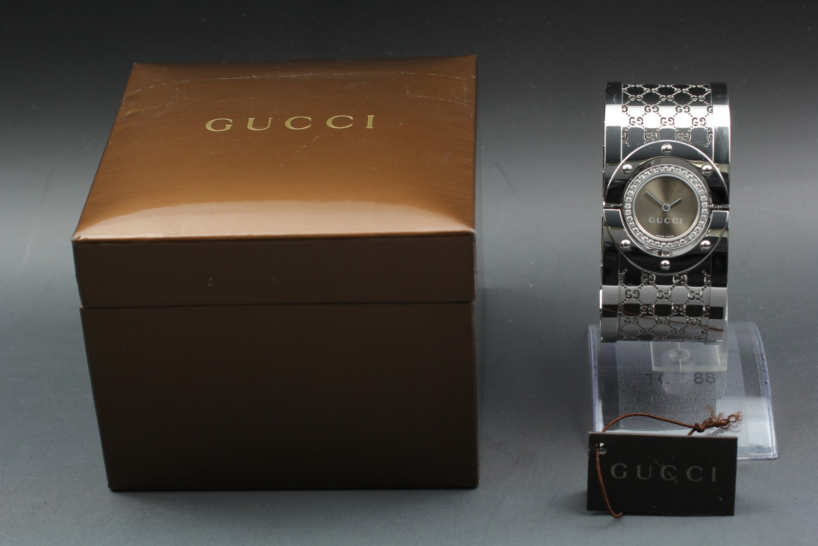 [Exc+5 Box] GUCCI 112 Twirl Diamond Brown Dial YA112416 Woman's Quartz Watch
