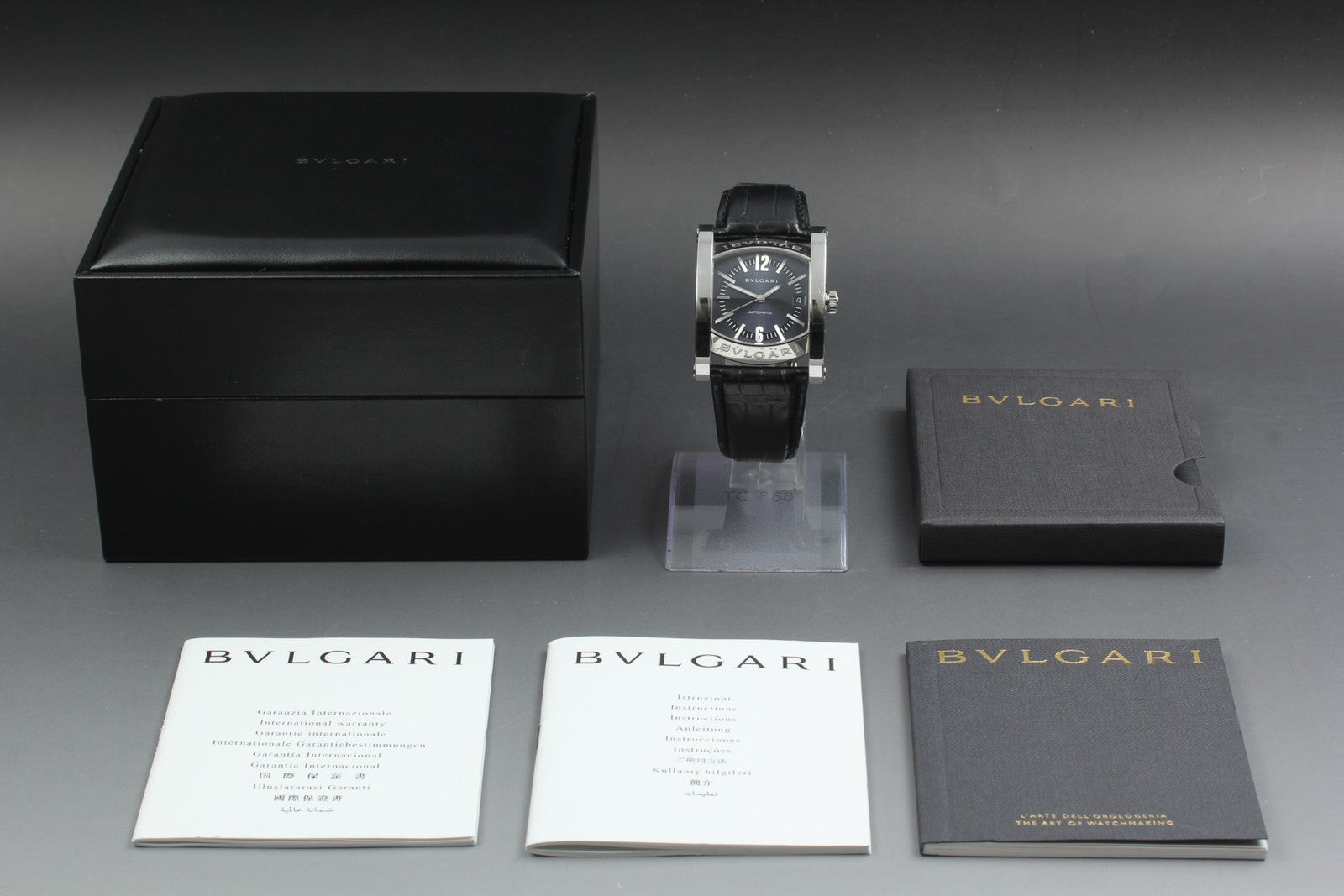 BVLGARI Assioma AA44S Black Dial Automatic Date Men's Watch 34mm From JAPAN Box