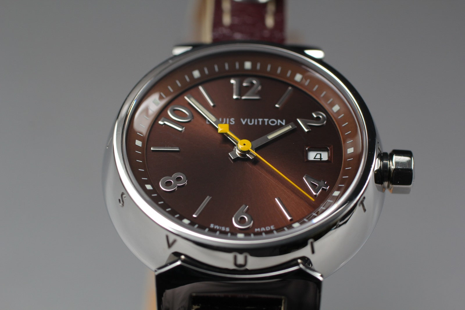 [ Exc+5 Box] Louis Vuitton Tambour Q1211 27mm Brown Women's Quartz Watch JAPAN