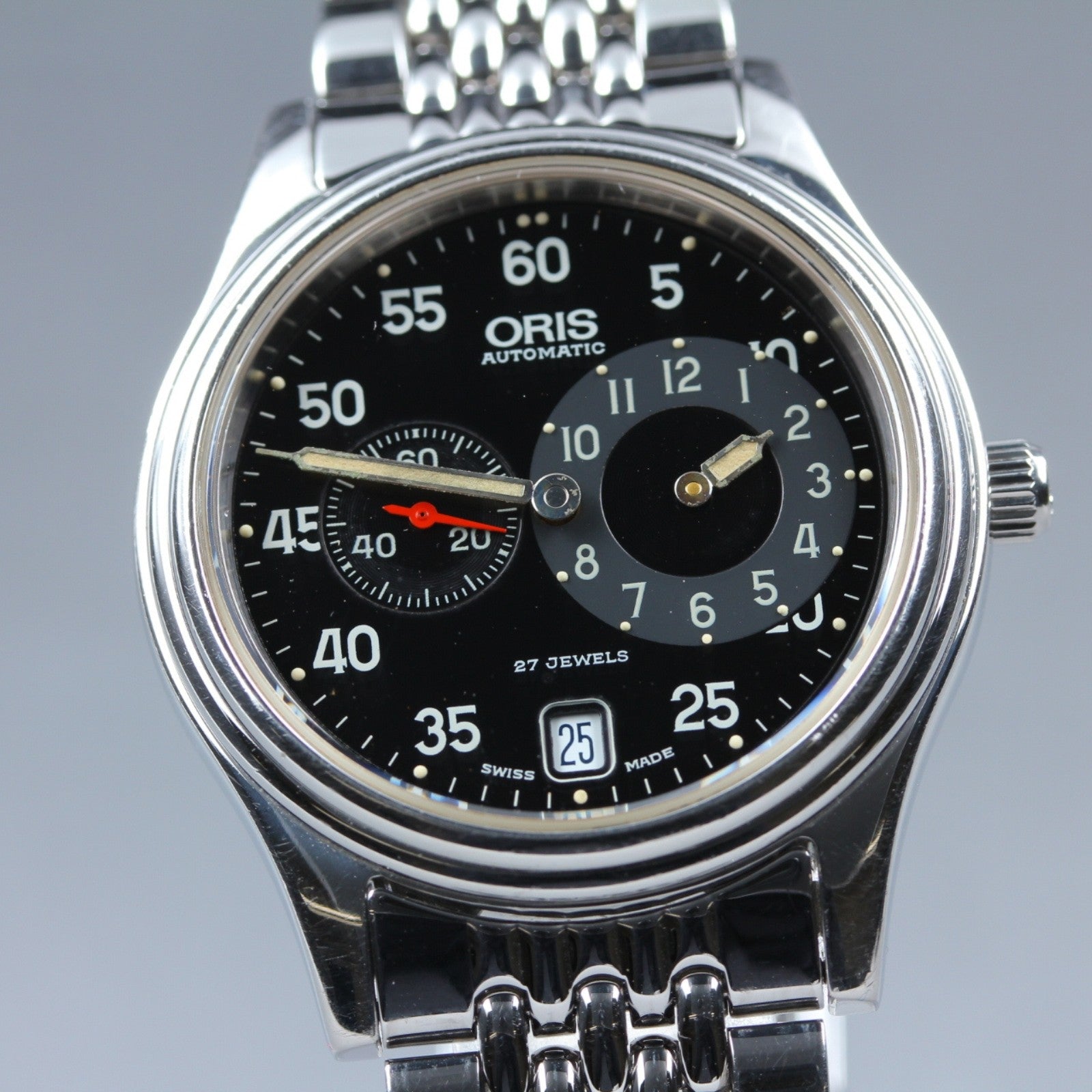 Vintage Oris Pointer 7473 Black Men's Automatic Small Second Watch 35mm Exc+5