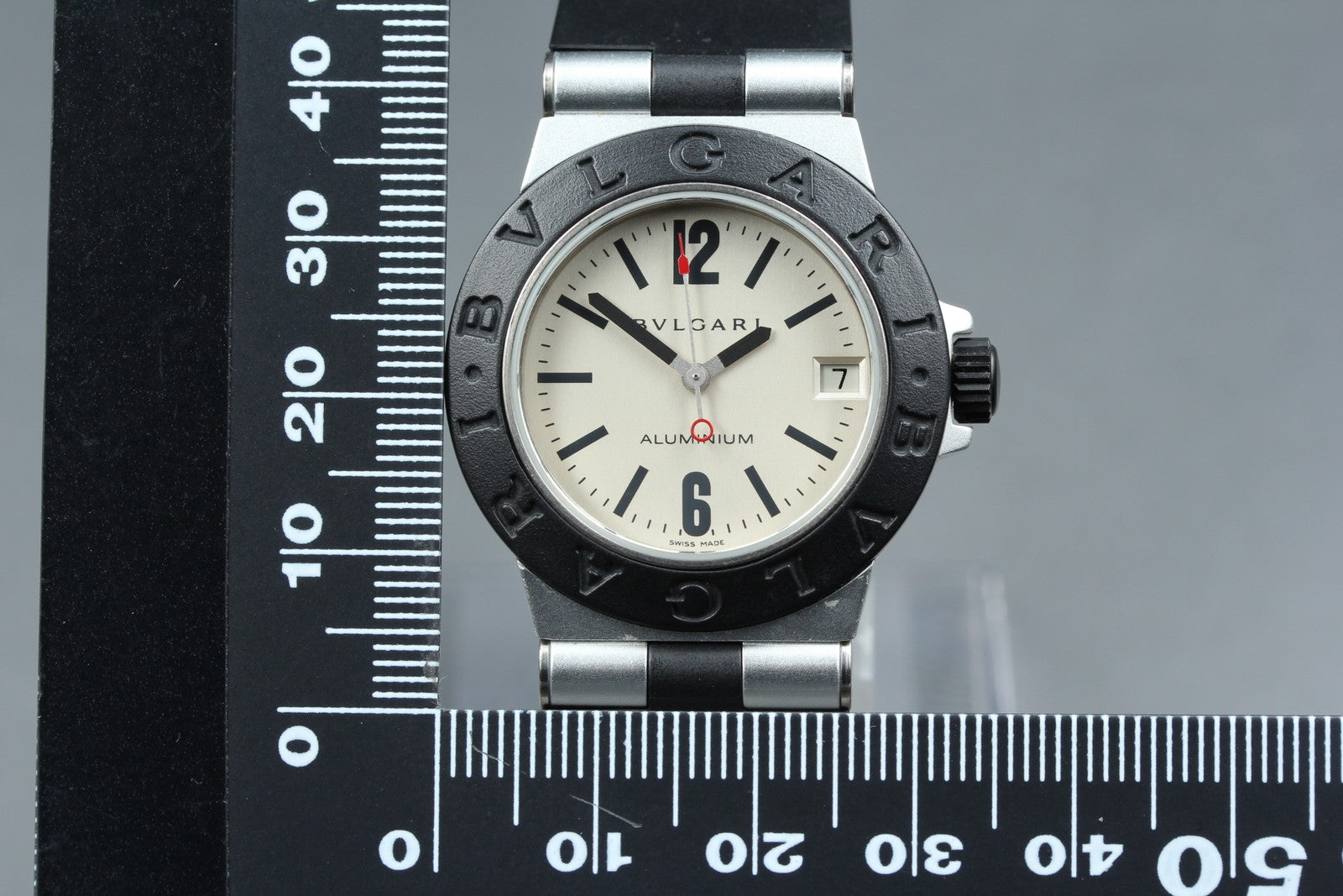 New Batt Vintage BVLGARI Aluminum Date AL32TA Quartz Unisex Watch 32mm JAPAN Box