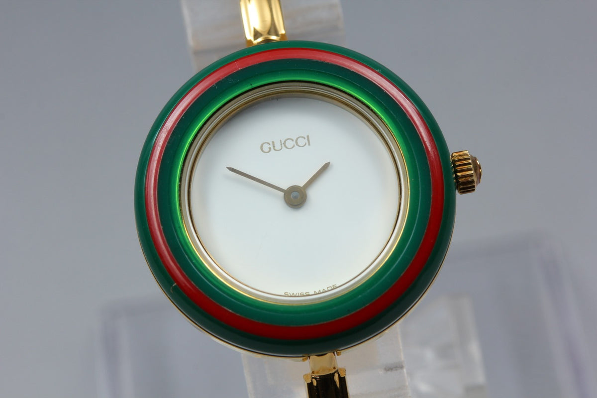 GUCCI Change Bezel Bangle 11/12.2 12Color Quartz Women's Watch 25mm JAPAN Box