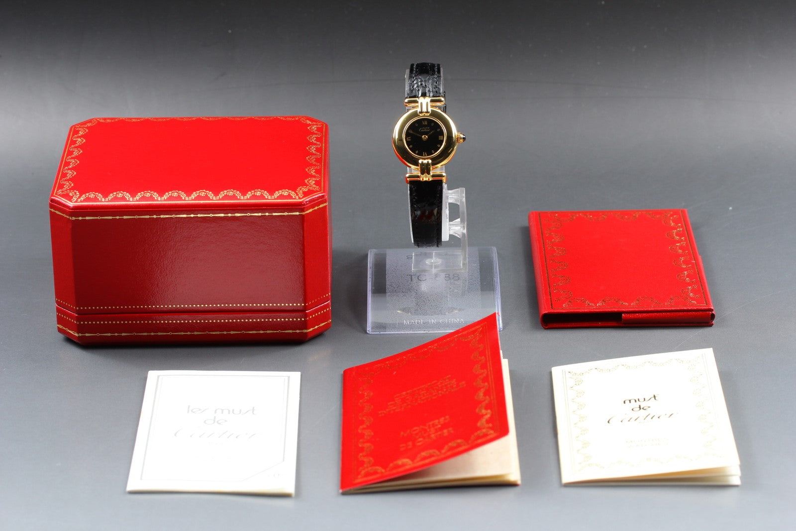Vintage Cartier Must Colisee Vermeil 590002 Black Women's Quartz Watch [w/Box]