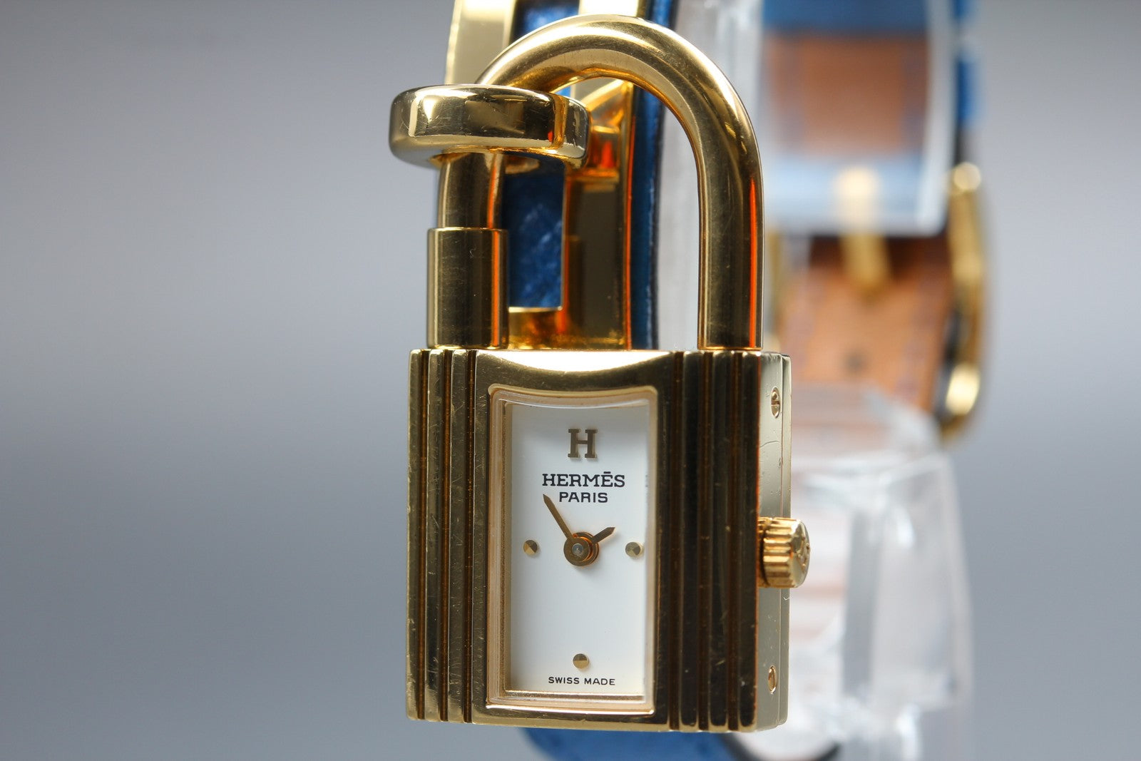 Vintage HERMES Kelly Watch Gold Blue "Z" Woman's Quartz Watch JAPAN [Box]