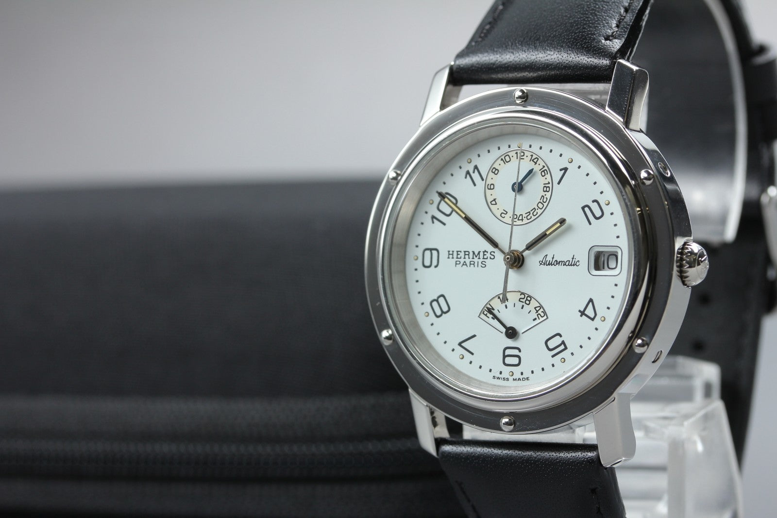 HERMES Clipper CL5.710 GMT Automatic White Dial Date Men's Watch 36mm JAPAN