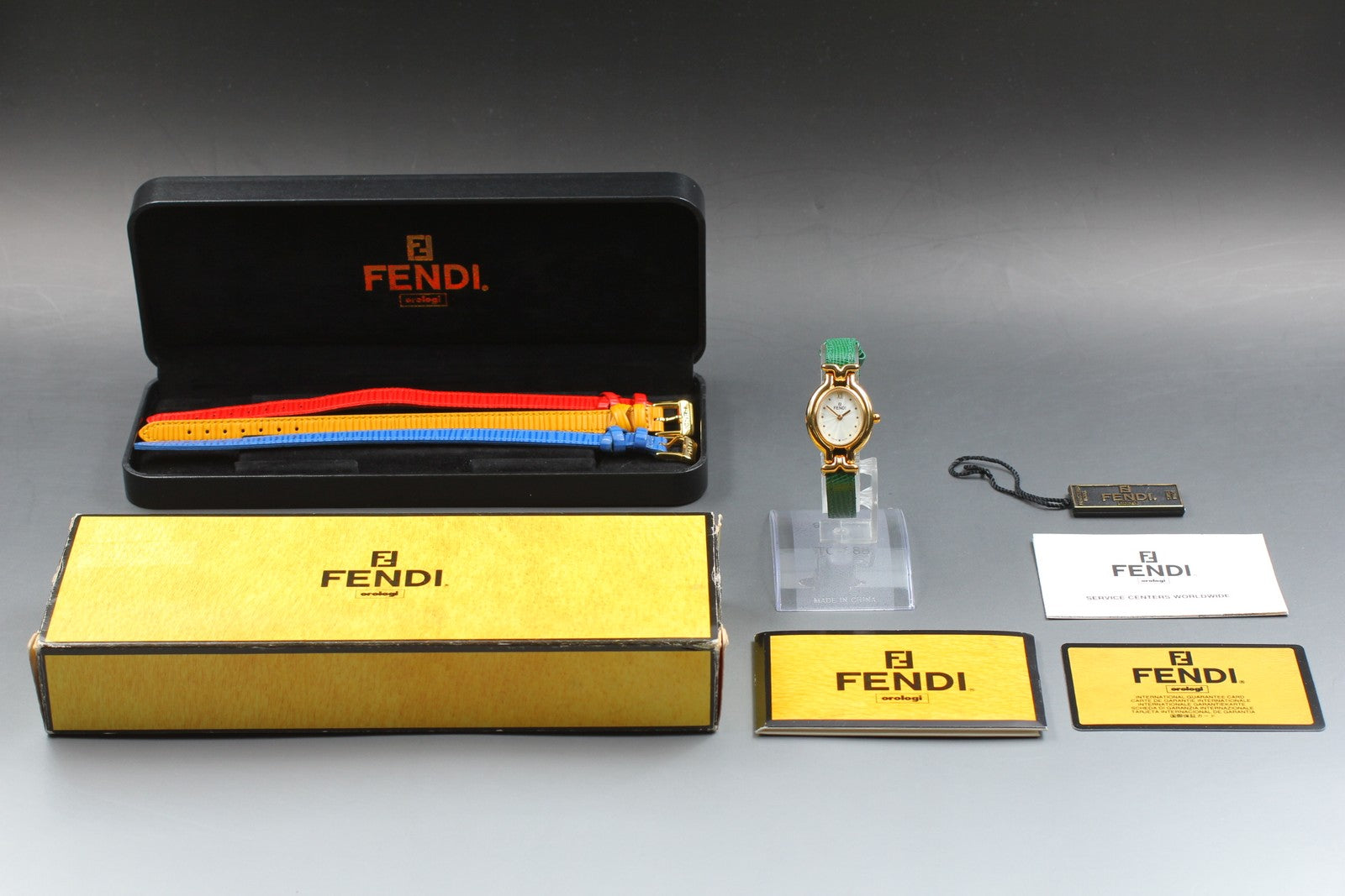 Vintage [Exc+5 Box] FENDI 640L 4 Colors Change Belt Gold Women's Quartz Watch