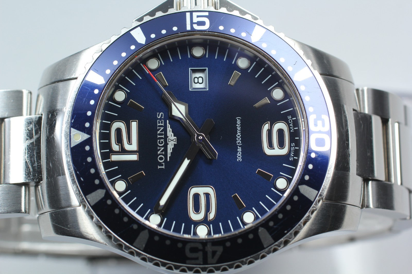 New Batt LONGINES Hydro Conquest L3.730.4 Blue Quartz Date Mens Watch 39mm Exc+5