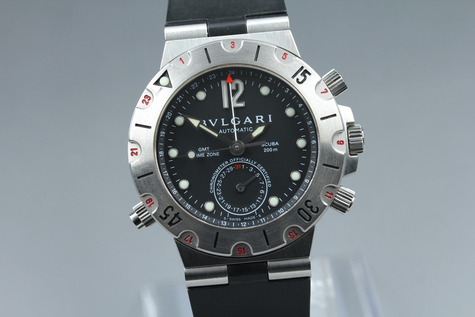BVLGARI Diagono Scuba Automatic GMT Date Black Dial Men's Watch 38mm JAPAN Box