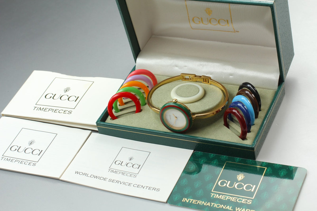 Gucci Change Bezel 11/12.2 12 Colors Gold Bangle Women's Qz Watch Vintage [Box]