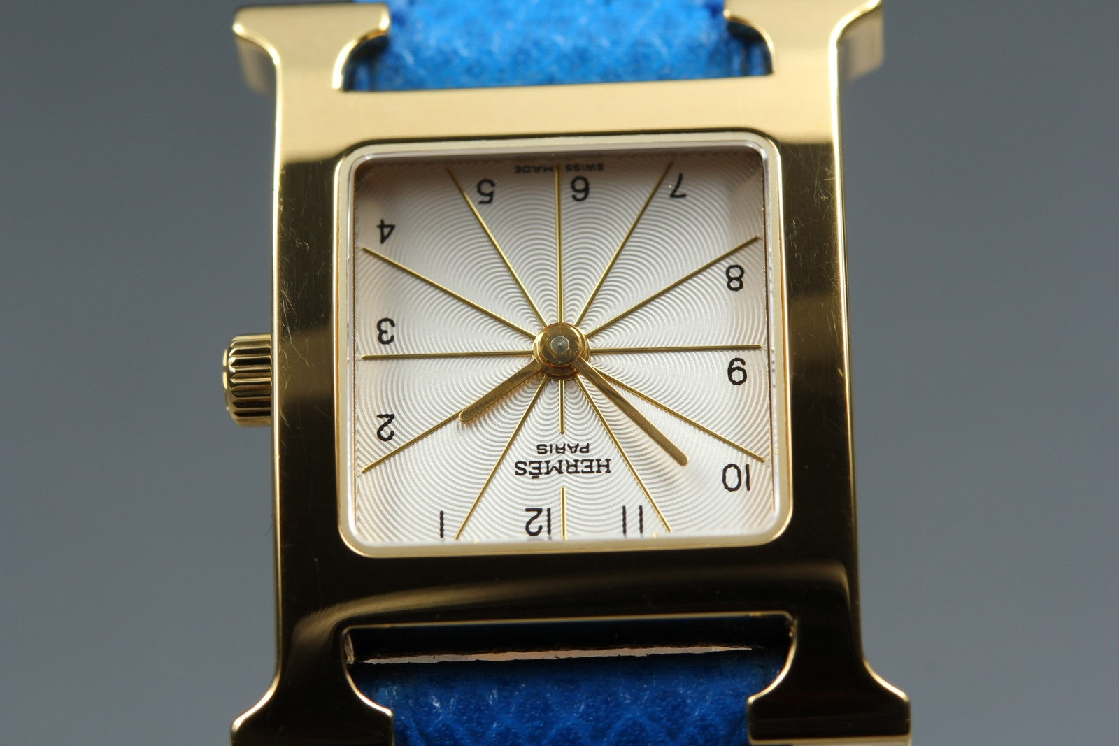 [Overhauled] HERMES H Watch HH1.201 Gold Blue "B" Woman's Watch Quartz Box