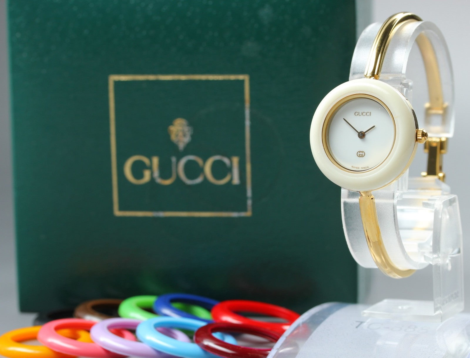 Gucci Change Bezel 11/12 11 Colors Gold Bangle Women's Qz Watch Vintage [Box]