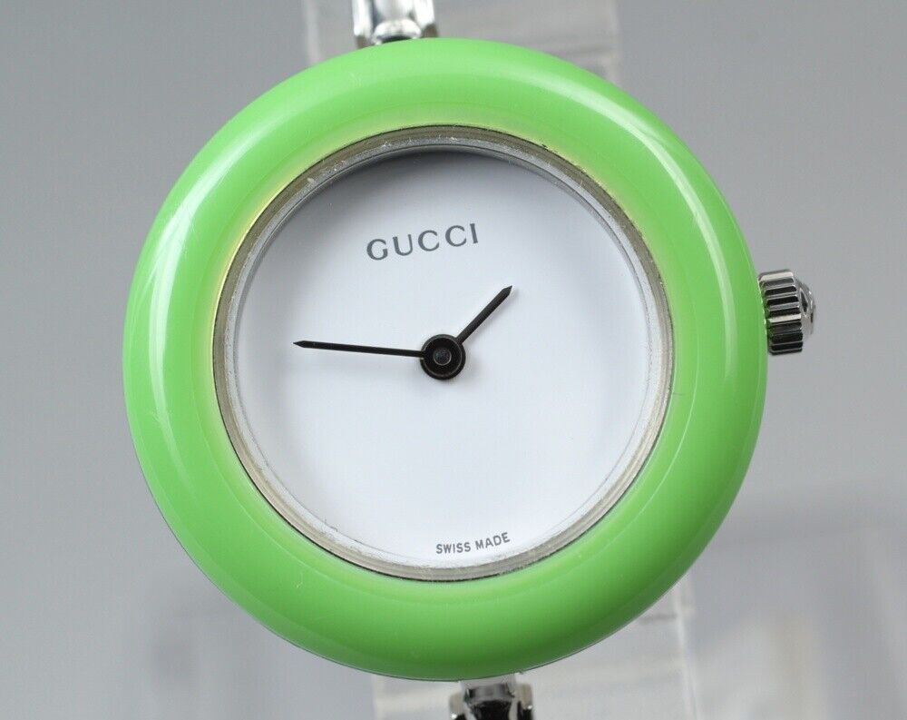 Vintage [Exc+5] Gucci Change Bezel 11/12.2L Green Silver Women's Quartz Watch