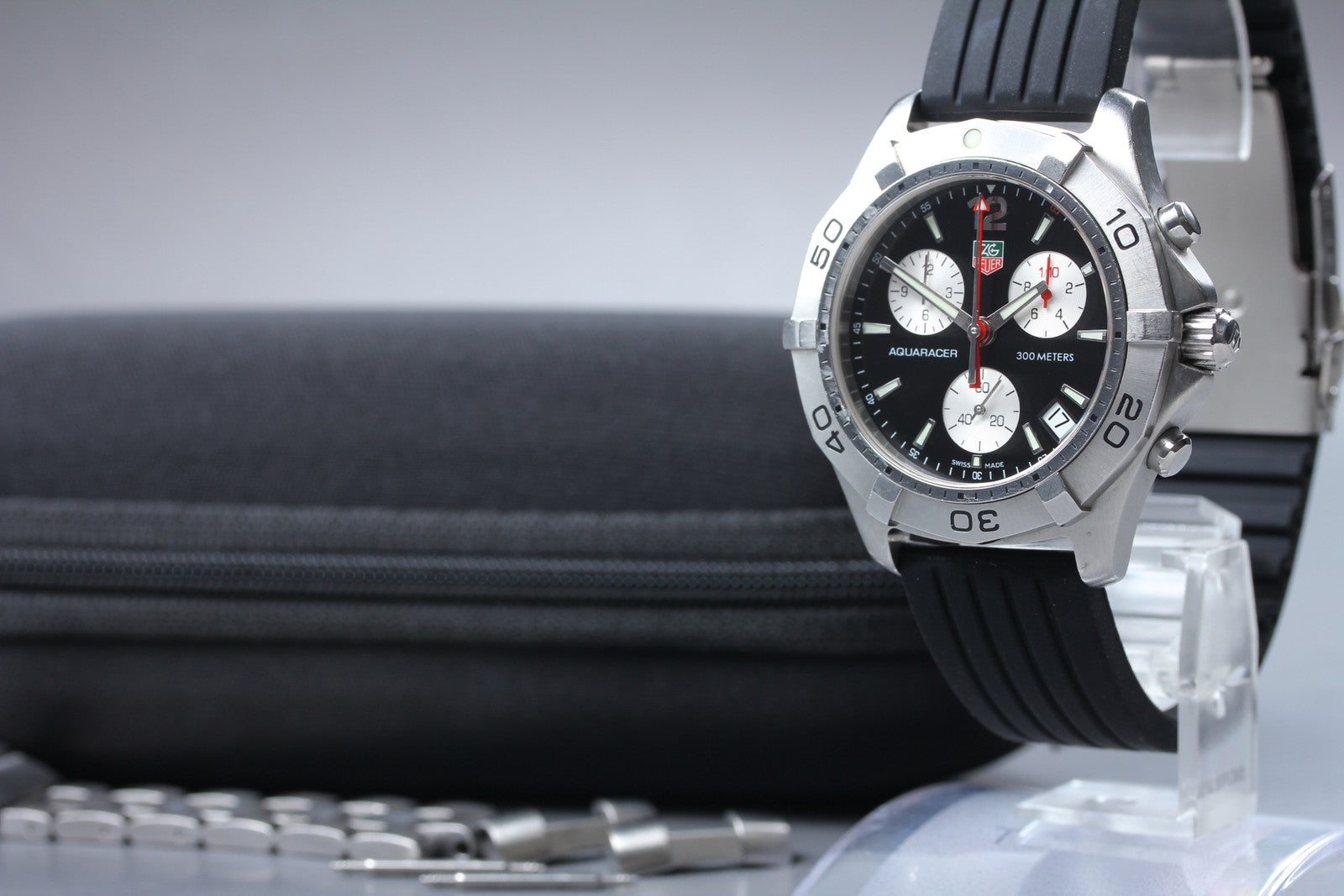 TAG Heuer Aquaracer CAF1110 Chronograph Black Date Quartz Men's Watch 42mm Exc+5
