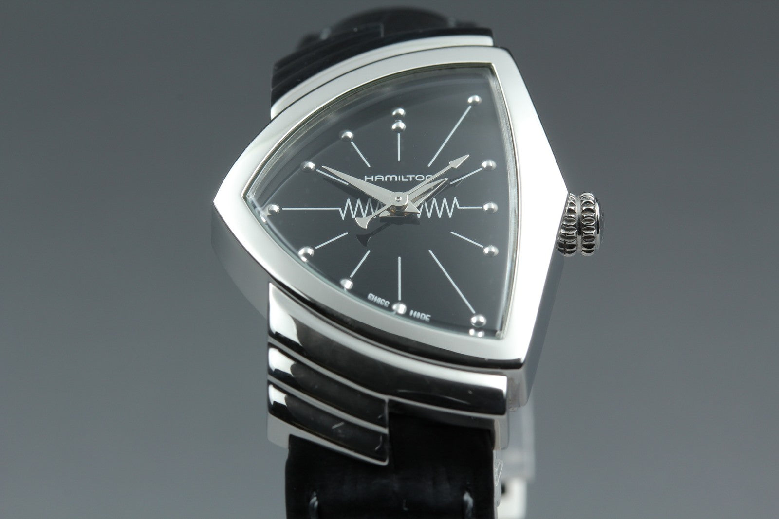 [Exc+5] New Batt HAMILTON Ventura H242112 Quartz Black Women's Watch 24mm JAPAN