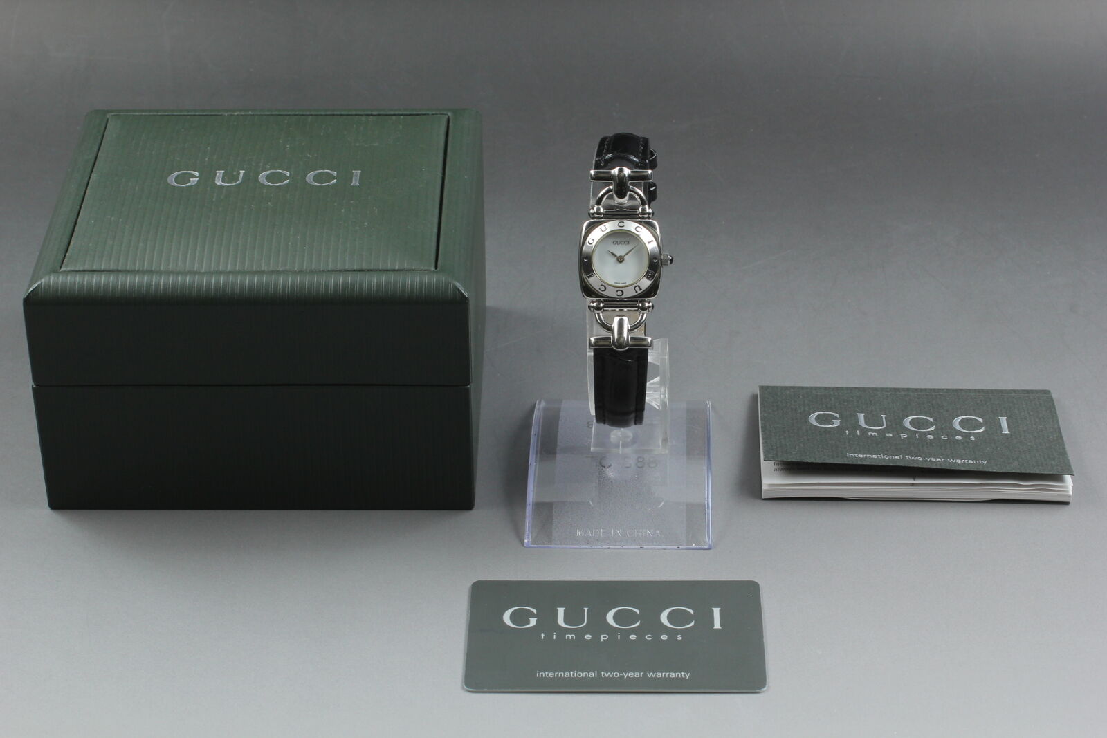 [Exc+5 w/ Box] GUCCI Horsebit 6300L Silver Black Woman's Quartz Watch From JAPAN