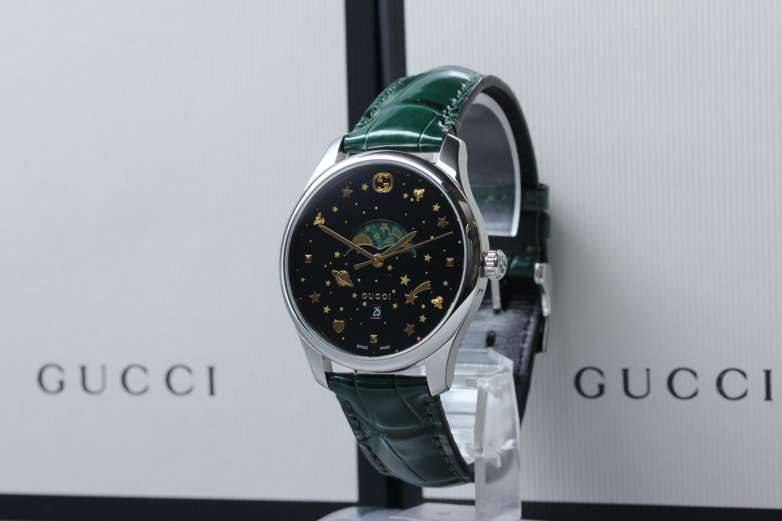 [Near MINT- Box] Gucci G-Timeless Moonphase 126.3 YA126326 Black Men's Qz Watch
