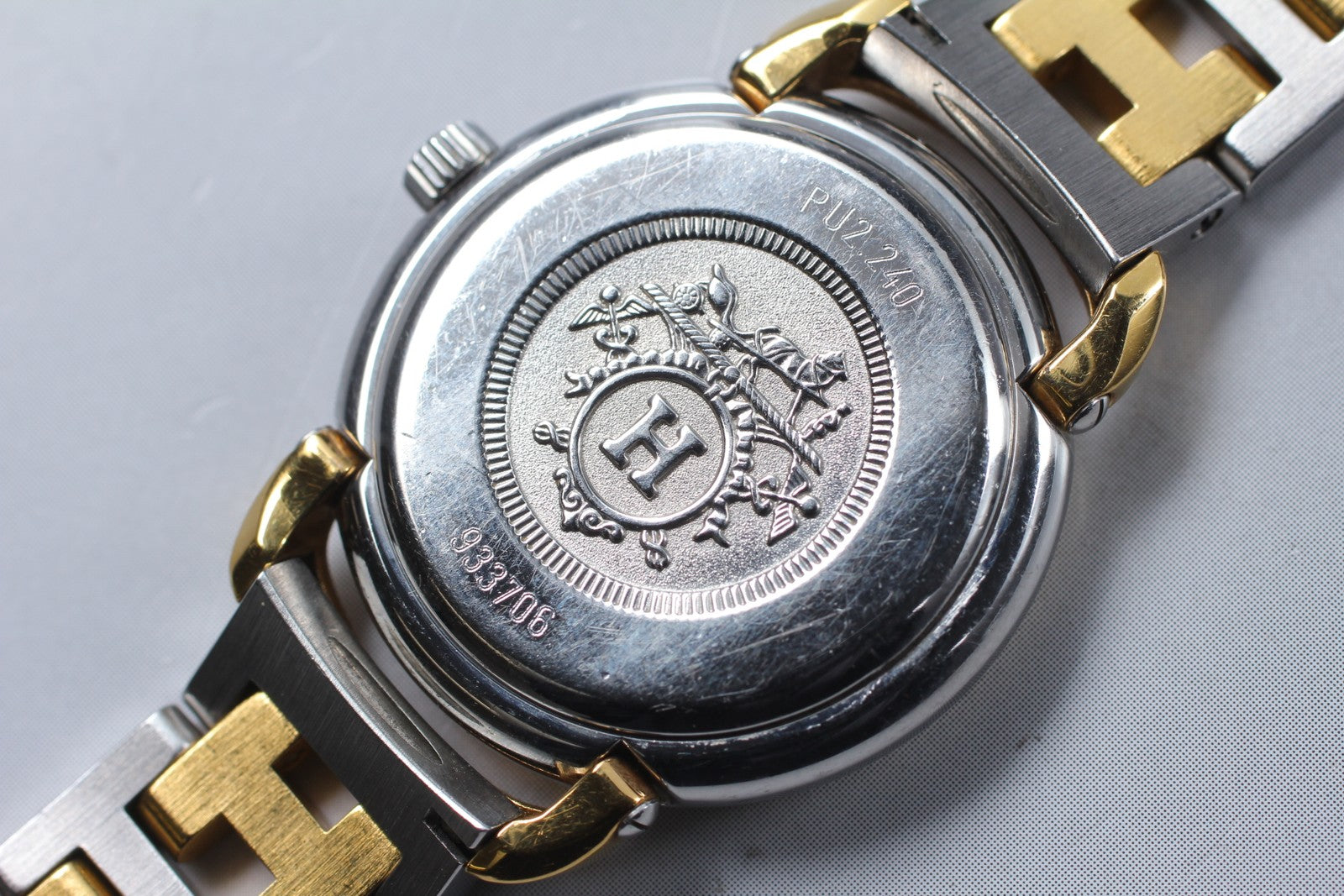 Vintage [Exc+4] Hermes Pullman PU2.240 Ivory Dial 24mm Date Woman's Quartz Watch