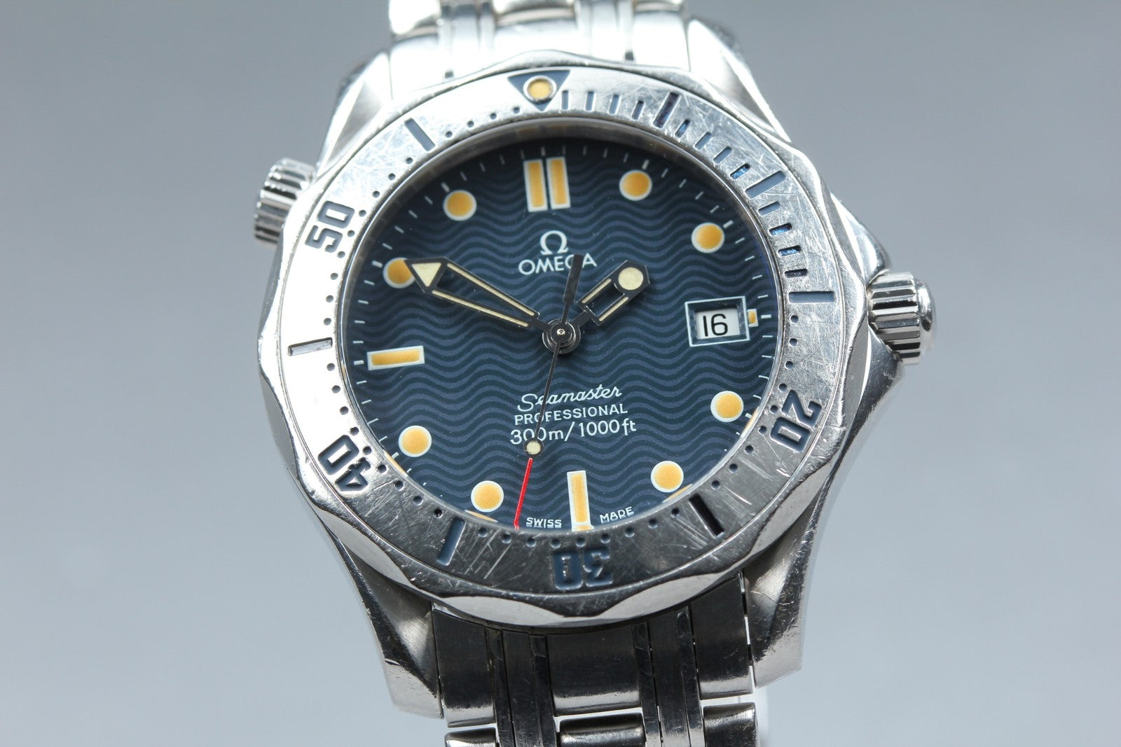 Overhauled [w/Box] OMEGA Seamaster 300M 2562.80 Date Blue 36mm Qz Men's Watch