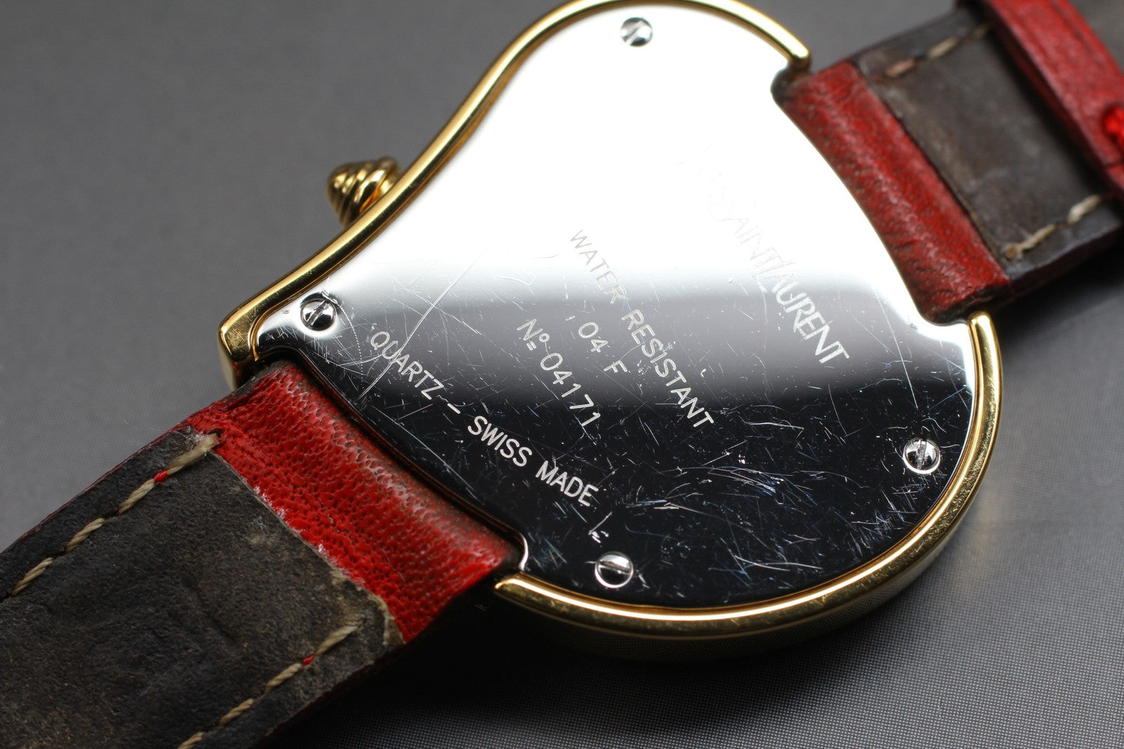 Overhauled [Exc+4] Yves Saint Laurent Heart Gold Red 30mm Women's Watch Quartz