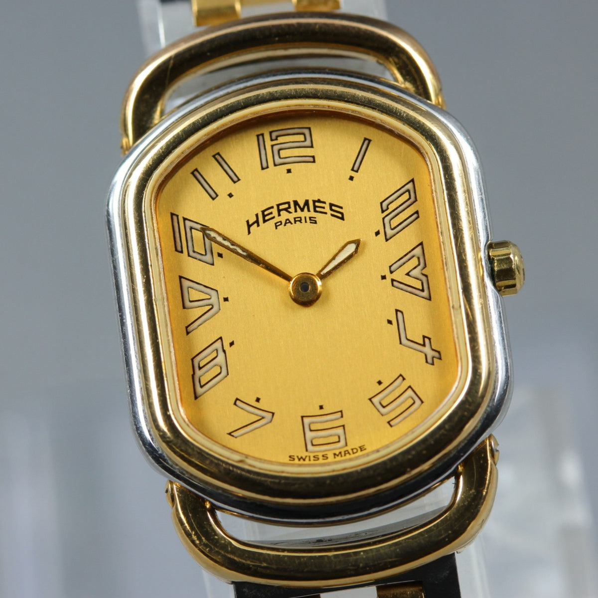 New Batt HERMES Rally Quartz Gold Dial Women's Watch 20mm From JAPAN