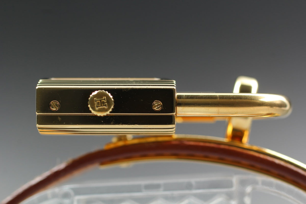 HERMES Kelly Watch Gold Brown Leather "Z" Woman's Quartz Watch Vintage [Box]